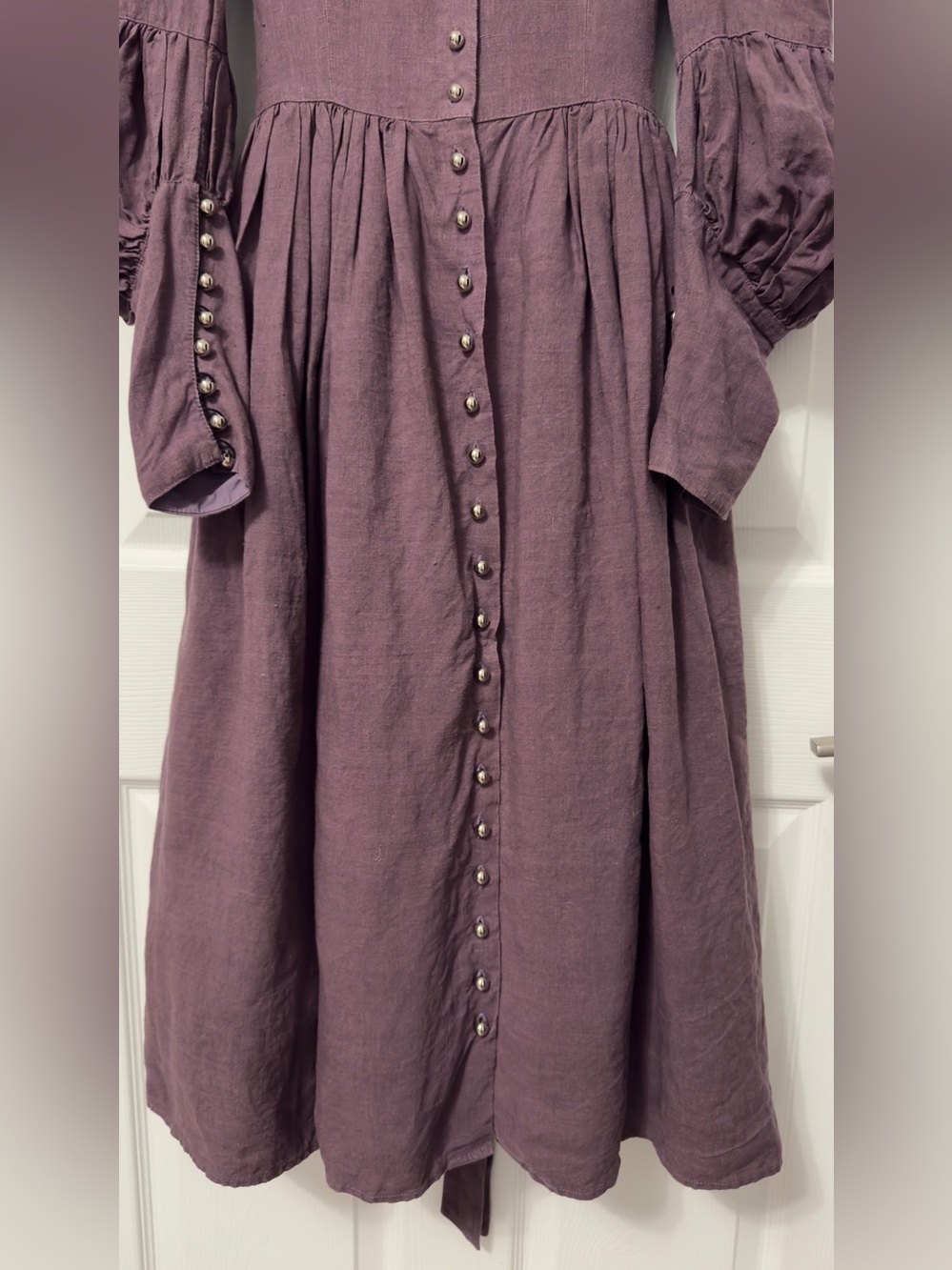 Romantic Long-Sleeve Purple Maxi Dress with Button Front - Picture 6 of 10